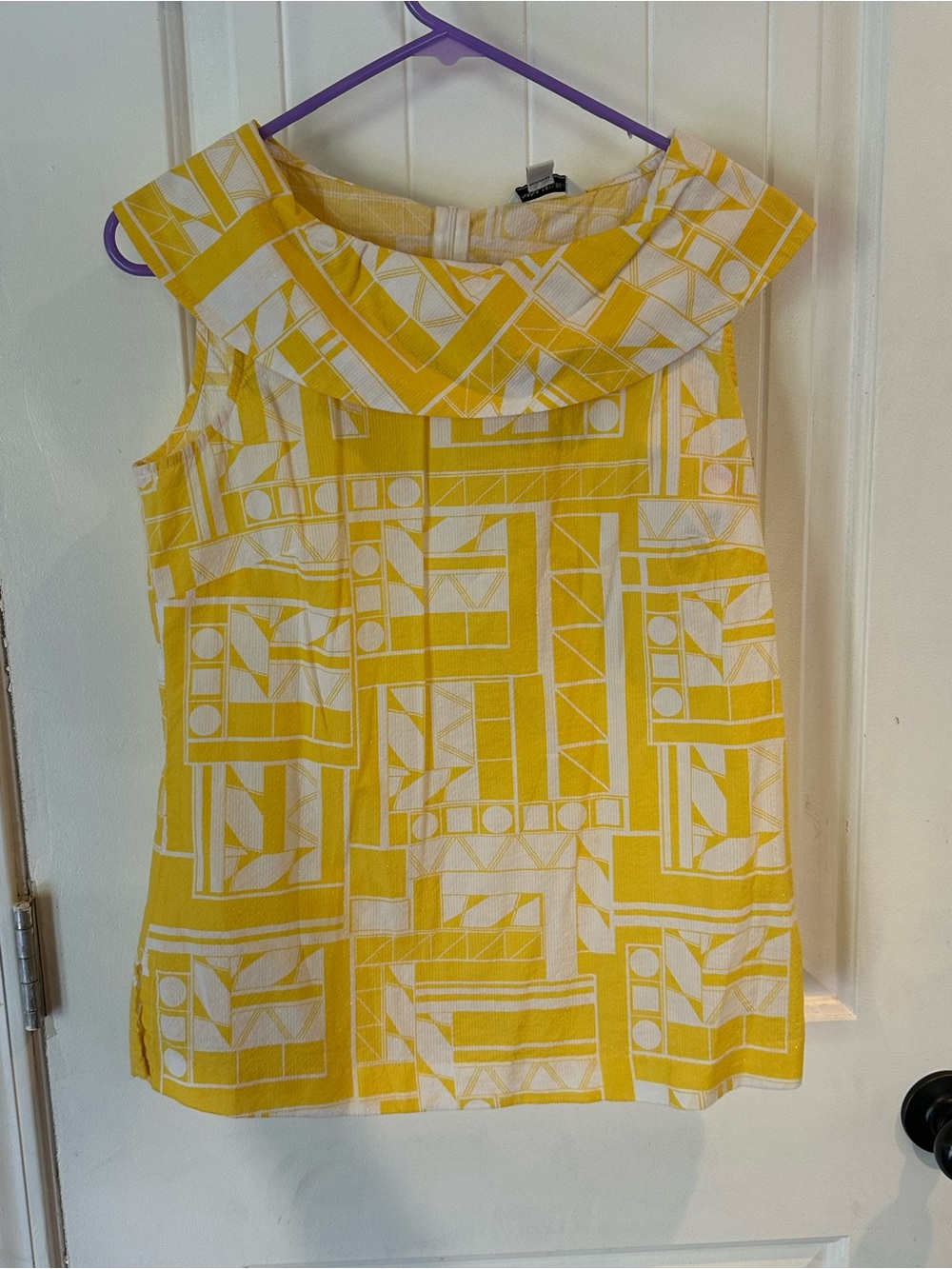 Banana Republic Yellow and White Geometric Sleeveless Top